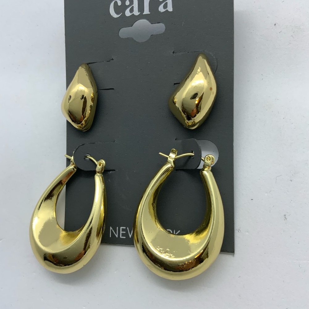 (2) Cara Gold Hoop Earrings